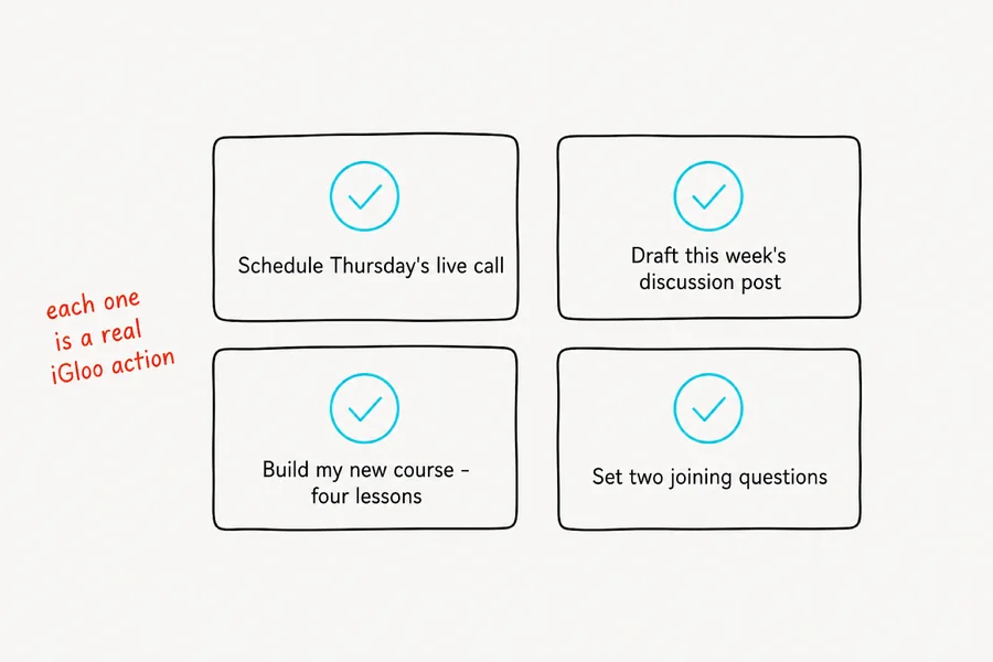 Completed iGloo tasks for calls, content, courses and joining questions