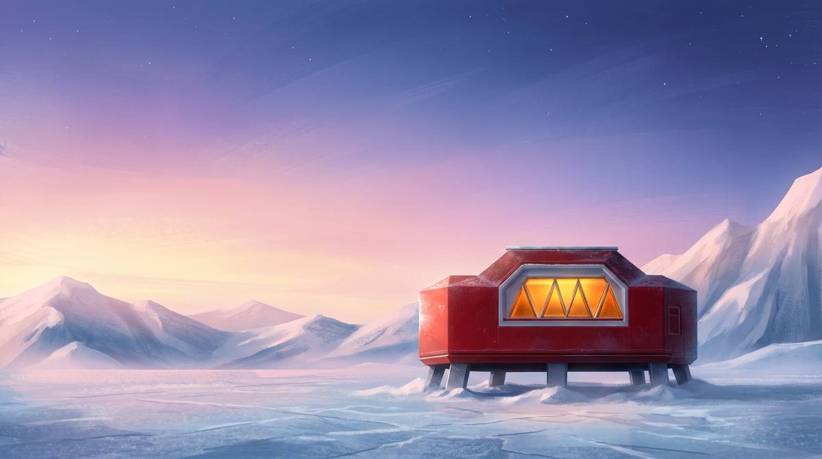 The iGloo station standing on the ice at dawn
