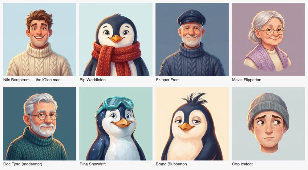 The demo community's cast of members