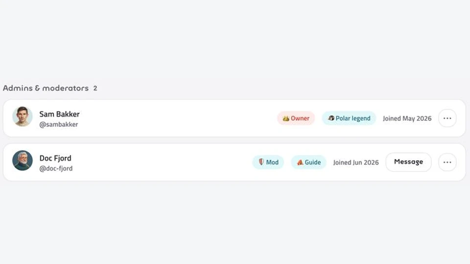 Actual Huddle members screen showing owner and moderator roles