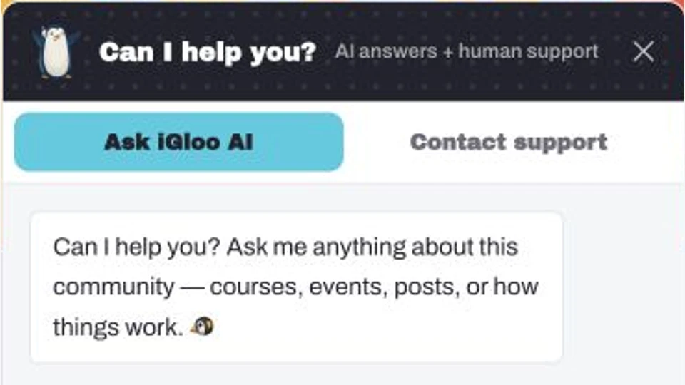 Earlier real iGloo Ask iGloo AI help-panel capture with a community-help greeting